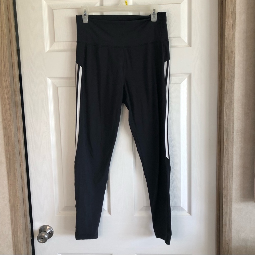 Adidas Black Leggings With White Stripes Size Large